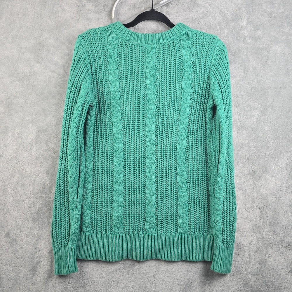 L.L. Bean Sweater Womens Small Green Cable Knit Cotton Pullover Fisherman - Picture 2 of 8